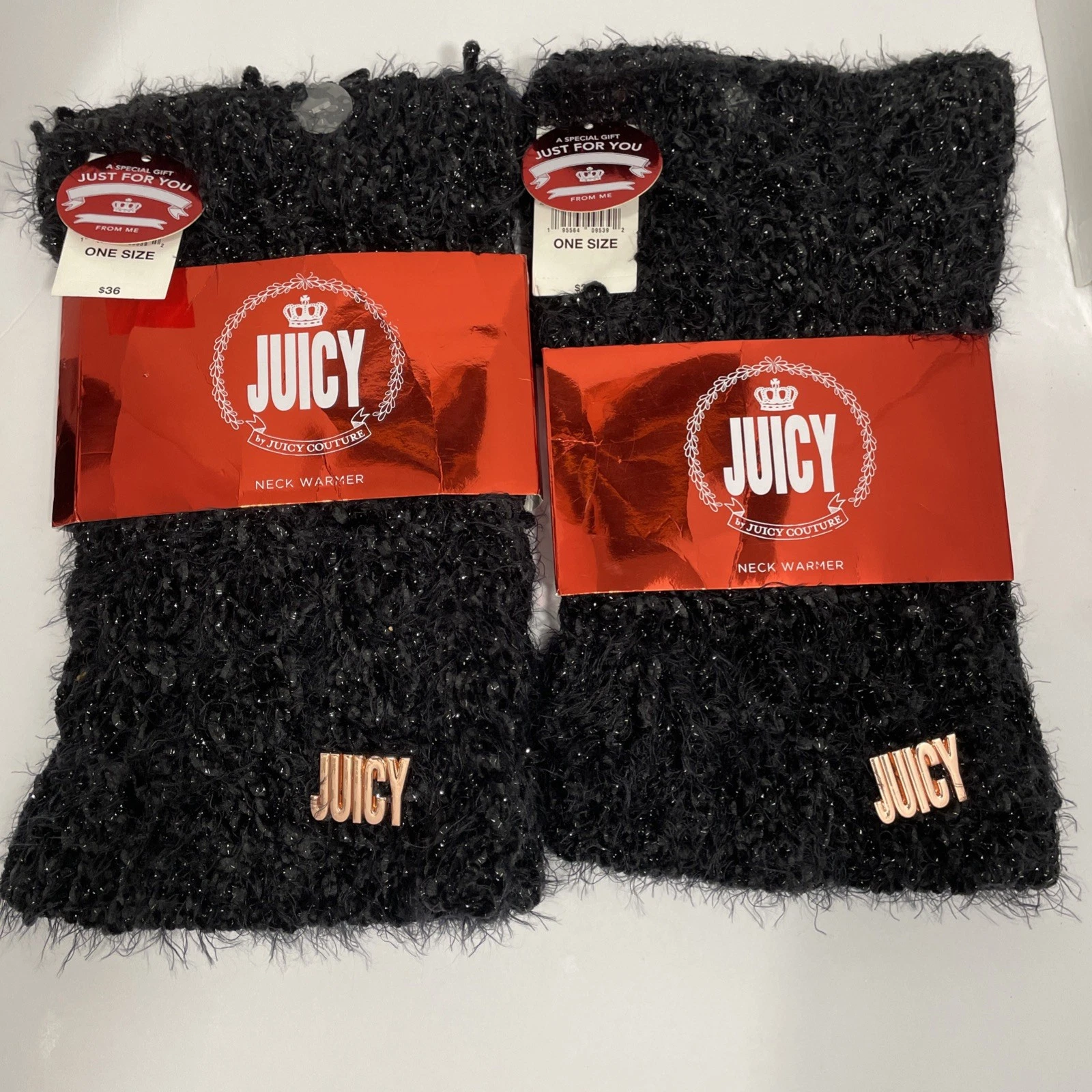 Lot of 2 NWT Juicy Couture Black Winter Scarf Neck Warmer Acrylic One Size “A”