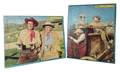Lot of 2 Vintage Built Rite Wild Bill Hickock & Jingles Sta-N-Place Tray Puzzles