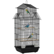 Image of PawHut Metal Bird Cage with Plastic Swing, Perch, Food Container, Tray, Handle,
