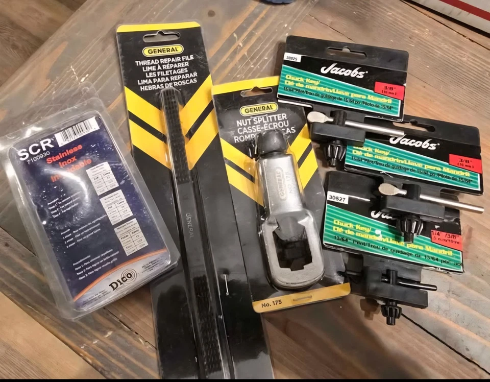 Lot Misc Tools -  Bits, Wheel Brush, Thread Repair File, Nut Splitter, Chuck Key - Image 2 of 4