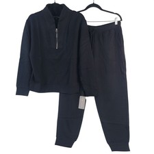 NEW Softies Black Dreamtech 1/4 Zip Jogger Set 2-Piece Lounge Wear Size M