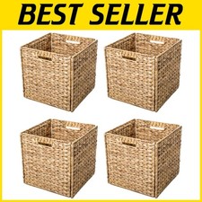 Hyacinth Storage Baskets Set of 4 - Foldable, 12"