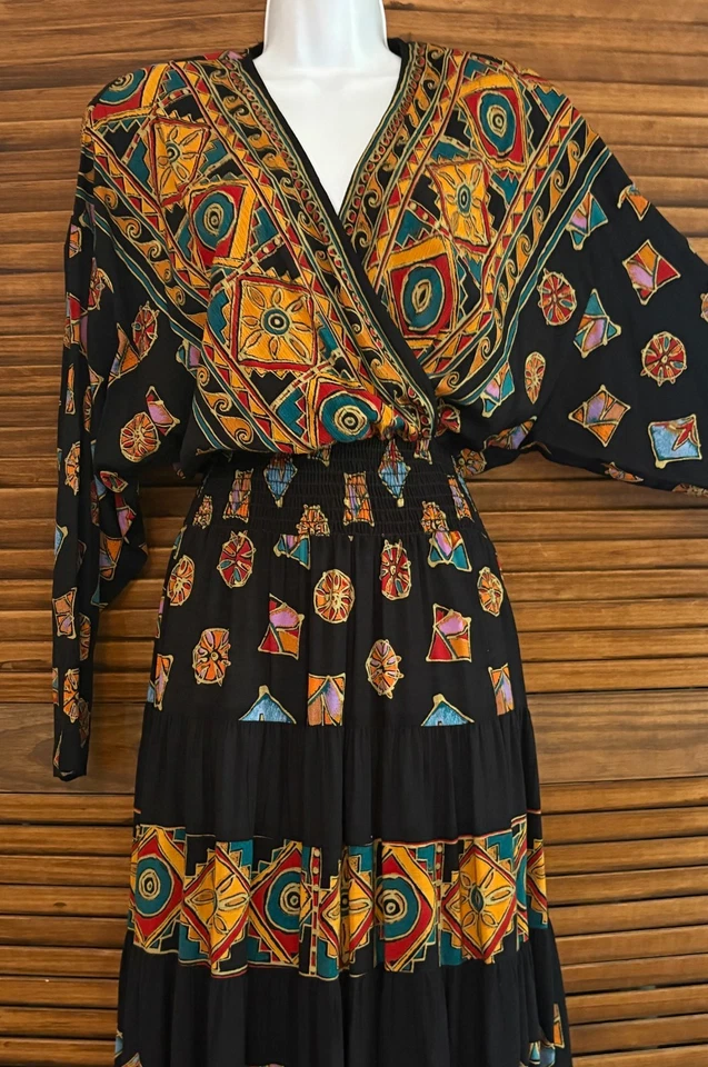 Vestido Largo Vintage Carole Little Negro Hippie Boho Años 90 Talla 8 Foto 3 de 4