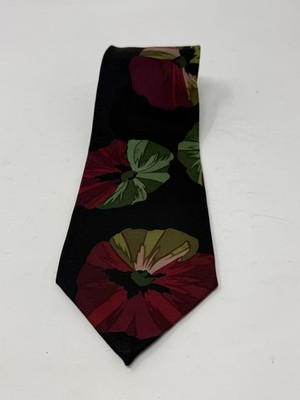Mark Shale Black Floral Silk Tie Wide 4.5 Inch Vintage