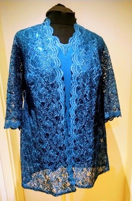 Festlicher Damen Hosenanzug Smaragdrün mit SpitzenBlazer, Hose, Top Gr. 50