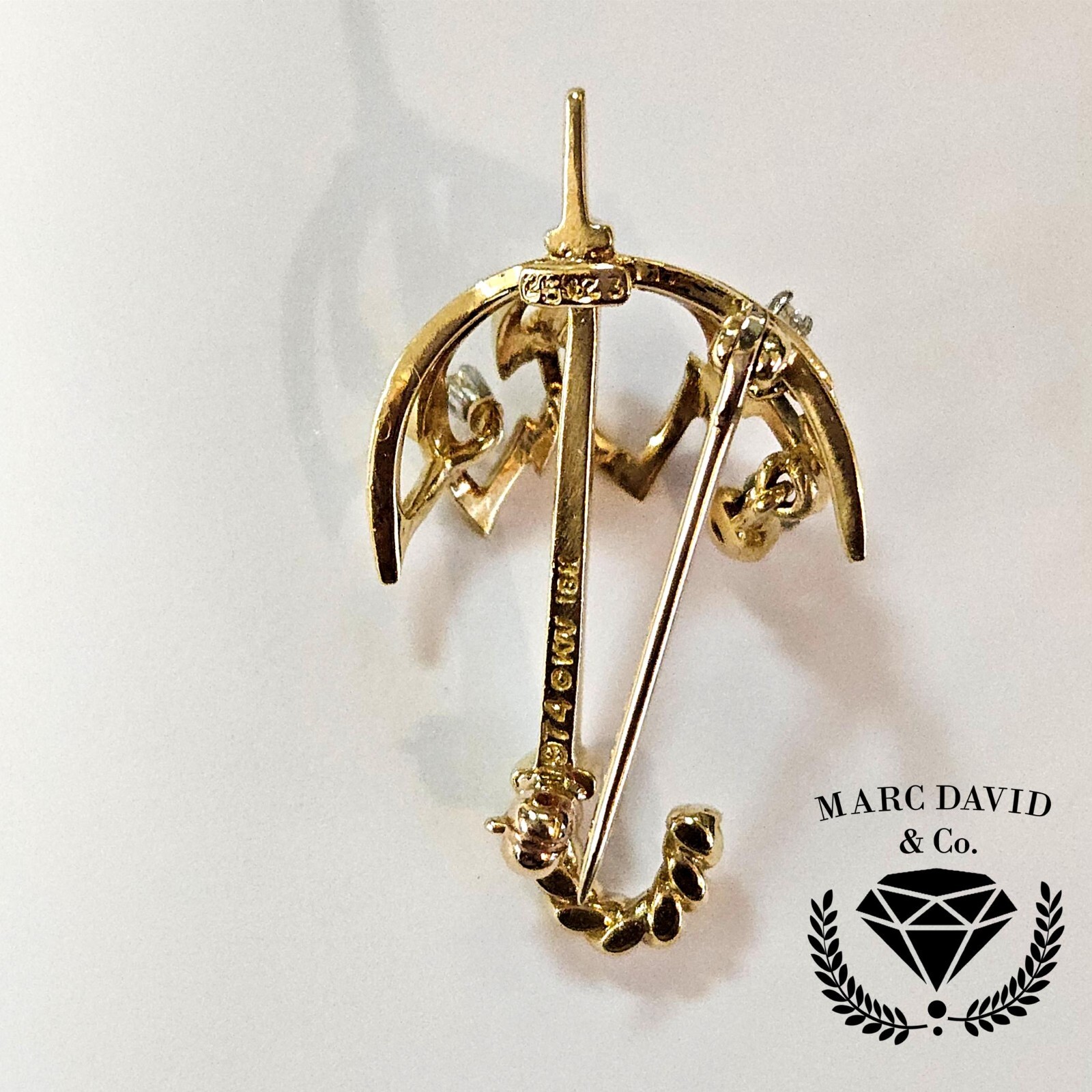 Kurt Wayne 1974 Vintage Umbrella Diamond 18k Broo… - image 3