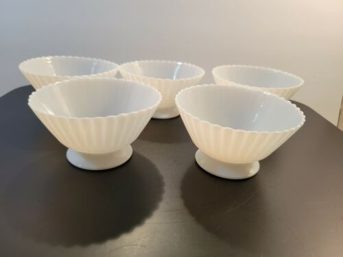 Set Of 5 Vintage Milk Glass Sherbet Dishes Footed Ribbed 2 1/4"X4" - 第 1/8 張圖片