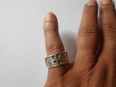 Bague Large En Argent Massif Avec Symboles égyptiens - Taille 54 Occasion