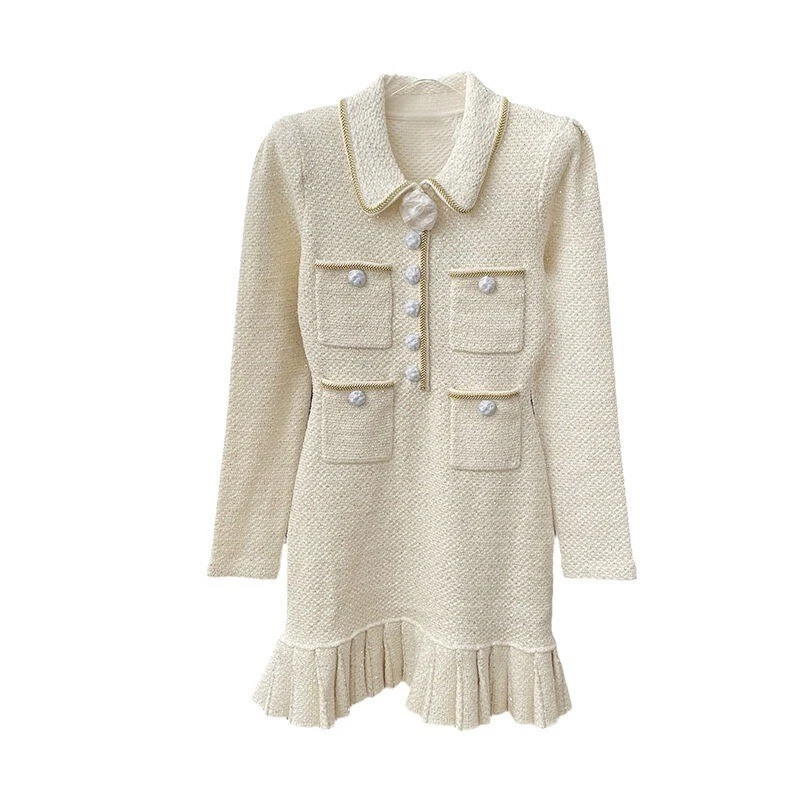 OFF WHITE Abito donna in maglia maniche lunghe con colletto autoritratto