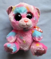 FRANKY the TIE-DYE MULTI COLOR PINK BEAR Ty 6 " Beanie Boos - NEW with MINT TAGS