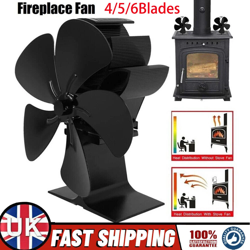 4/5/6 Blades Heat Powered Stove Top Fan for Wood Burner Log Burning Fire  xmas | eBay