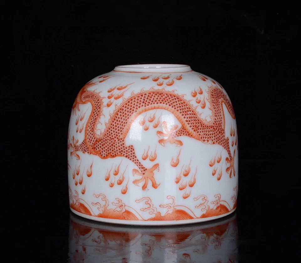 Dragones dobles rojos dinastía Qing china antigua de 4,08"" jugando con perlas respeto Foto 4 de 4