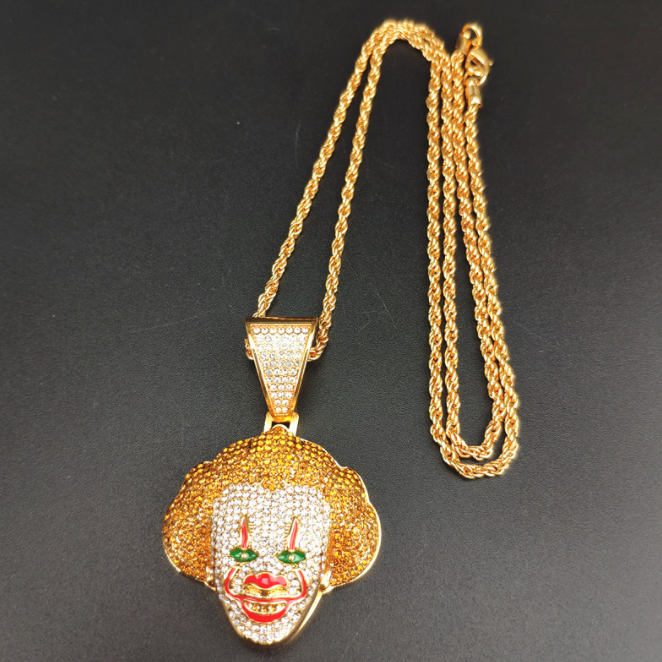 Pennywise Gold - Scary IT Clown Pendant Necklace, Bling - Great