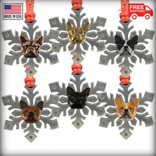 Pewter Dog French Bulldog Snowflake Christmas Tree Ornaments, Made in the USA