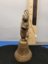 Hand Bell Brass Dancing Bear w Oak Leaf Trim 6 inches 359