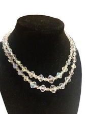 Vintage 14" Crystal Aurora Borealis Double Stranded Choker Pre-owned Costume...