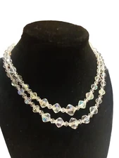 Vintage 14" Crystal Aurora Borealis Double Stranded Choker Pre-owned Costume...
