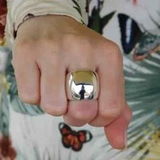 Dome Ring 925 Sterling Silver Ring Plain Wide Band Ring Women Statement Jewelry