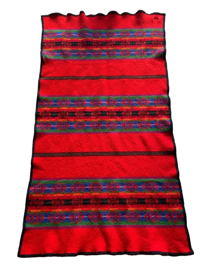 Pendleton Beaver State wool throw blanket red blue southwest Vintage 38 x 68 - Image 3 of 4