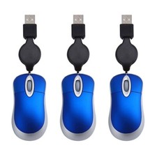Wired Mouse 3-Pack Mini Retractable Travel Corded Optical USB Laptop PC