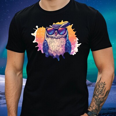 Mens Owl Sunglasses Print Cotton T-Shirt Size XS to 5XL
