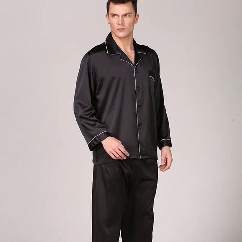 Men's Silk Satin Pajamas Pyjamas Set Long Sleeve Sleepwear Pijama Nightwear - Bild 6 von 50