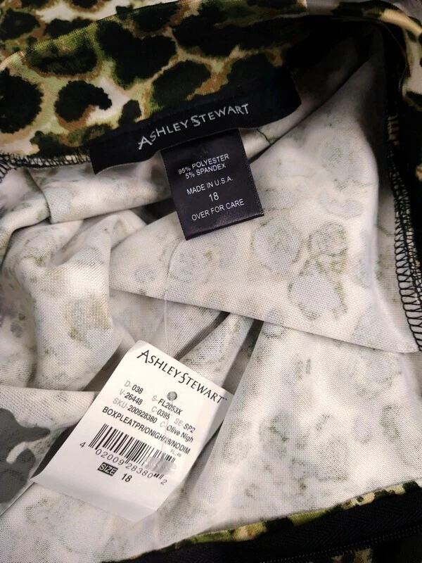 Falda Ashley Stewart NUEVA CON ETIQUETAS WM Plus18 Verde Estampado Leopardo Falda Hecha en EE. UU. Foto 3 de 3