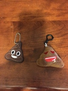 Lot 2 Emoji Poop Key Chains 1 Stitched & Embroidered 1 Stuffed W/ Plastic Clip
