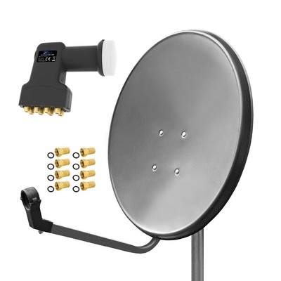 60 cm Sat Anlage Digitale Octo LNB 8 Teilnehmer Schüssel HD Antenne UHD 4K grau
