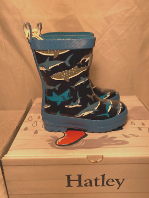 Hatley Jungen Shiny Shark Regenstiefel blau Gummi Gummistiefel UK 4 /21