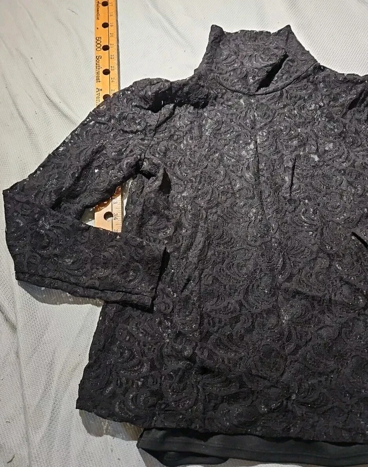 Camisa Nicole Miller Mujer Mediana Negra Encaje Hada Grunge Capricho En Capas  Foto 3 de 4