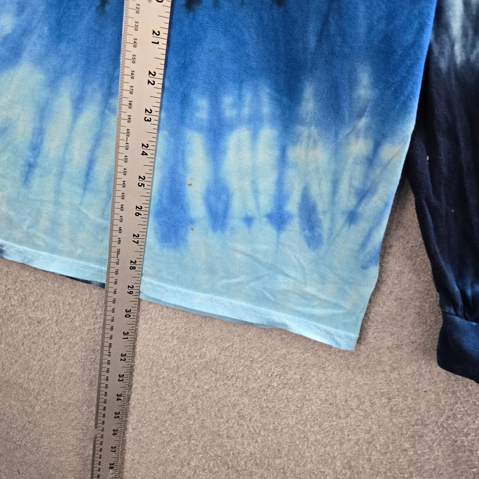 Pink + Dolphin Men Shirt Medium Blue Tie Dye Logo Waves Over Flames Surf Tee - Image 3 of 4