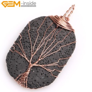 Authentic Assorted Color Gold Plated Lava Rock Bead Cockta Chakra Jewelry Necklace Pendant