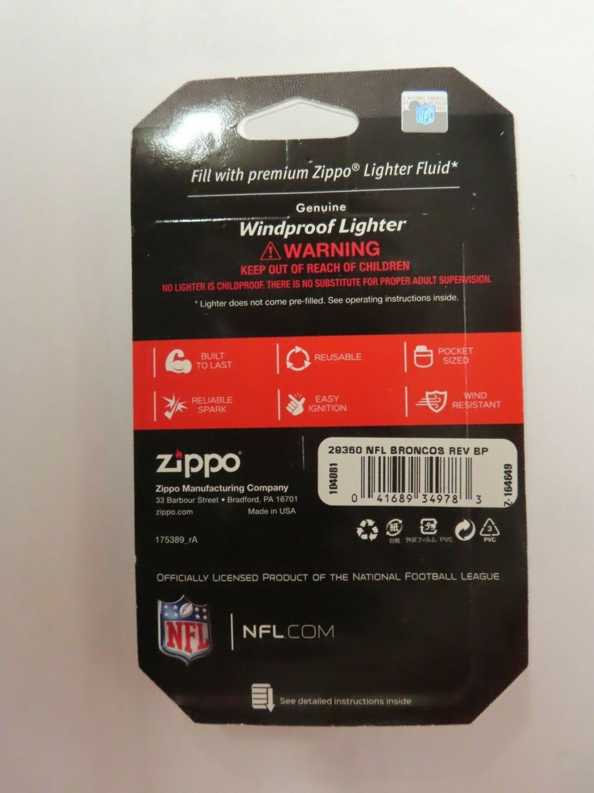 Denver Broncos Zippo Lighter Re-fillable Windproof  #29360  NEW 