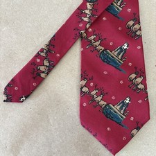 J Garcia Necktie Christmas Reindeer Sleigh Sled Silk Tie USA Made 3.75x59" Vtg