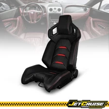 Universal Reclinable Racing Seats Left Side Dual Slider Black PU Carbon Leather