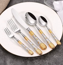 Luxury 20-Piece Wheat Ear Design Silverware Set, Premium 18/10 Stainless Steel