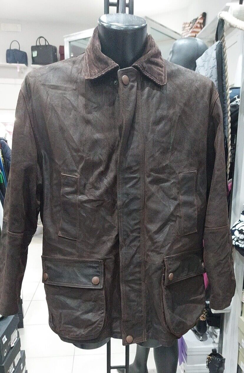 Vintage Brown Leather Jacket for Men Size 50 PGC134
