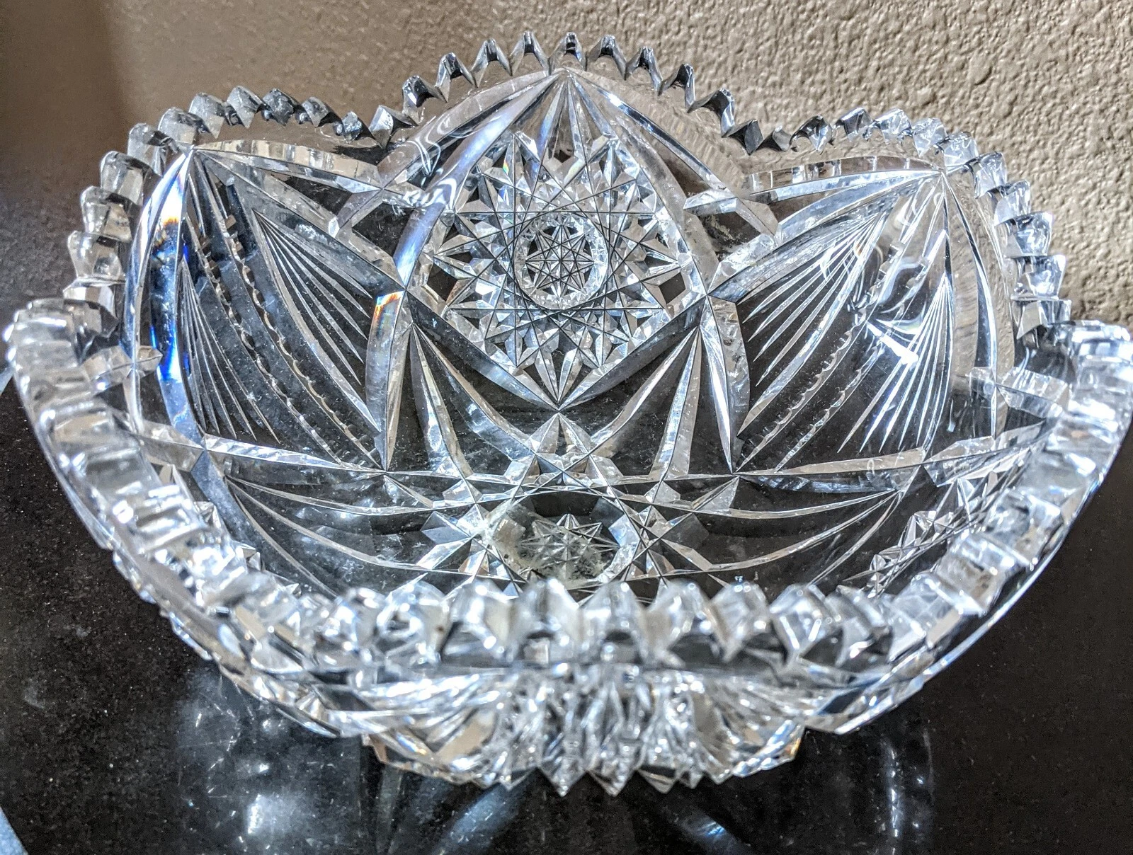 American Brilliant ABP Cut Glass Crystal Bowl Deep Cuts Sawtooth 8 1 4"