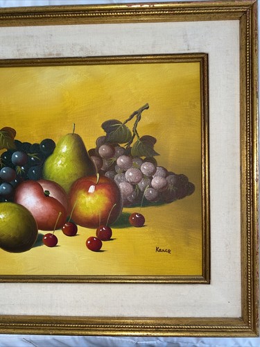 Vntg MCM Painting Original Still Life Signed Fruit Apples Pear Framed 22” X 18” - Picture 16 of 18