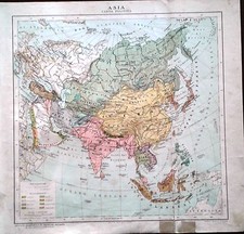 Carta geografica antica ASIA EPOCA COLONIALE 1926 Old antique map