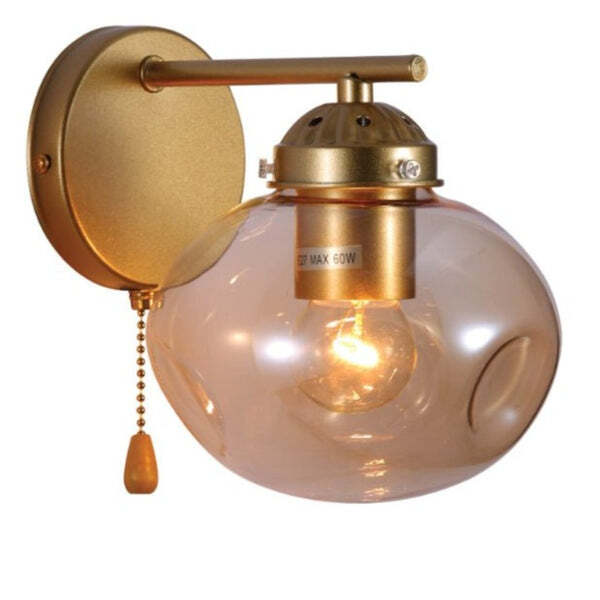 Amber Globe Glass Gold Metal Vintage Retro Wall Light TEKLED