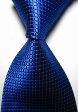 Hot Classic Checks Blue White JACQUARD WOVEN 100 Silk Men's Tie Necktie