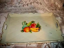 Cottagecore Creamy Aluminum Tray Fruit Decal 1930s Fiesta Colors Antique Country