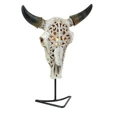 Southwestern Style Steer Skull Resin Decorative Wall Sconce Or Table Accent L...