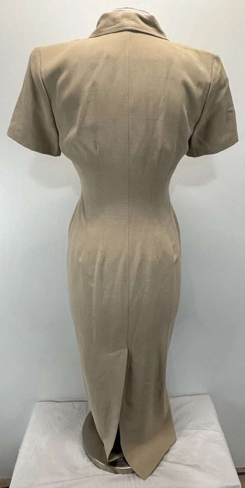 Maxi Camisa Vestido Dana Buchman Seda Talla 4 Para Mujer Bronceado Botón Frontal Forrado Carrera Foto 3 de 4