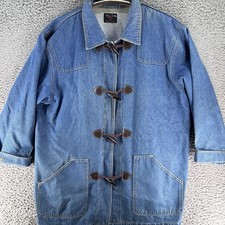 Vintage 90s Long Denim Chore Jacket Size 2X Everyday Toggles Boho Cottagecore