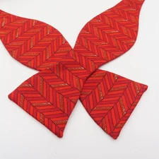 Robert Talbott Bow Tie Red Herringbone 2.25" Wide Self Tie Silk USA