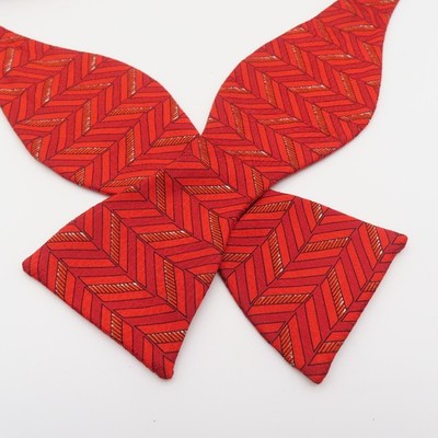 Robert Talbott Bow Tie Red Herringbone 2.25'' Wide Self Tie Silk USA
