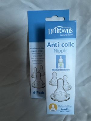 Dr Brown's Anti Colic Bottle Nipple (6 Pack) Narrow Medium-Fast, Level 3 Nipples